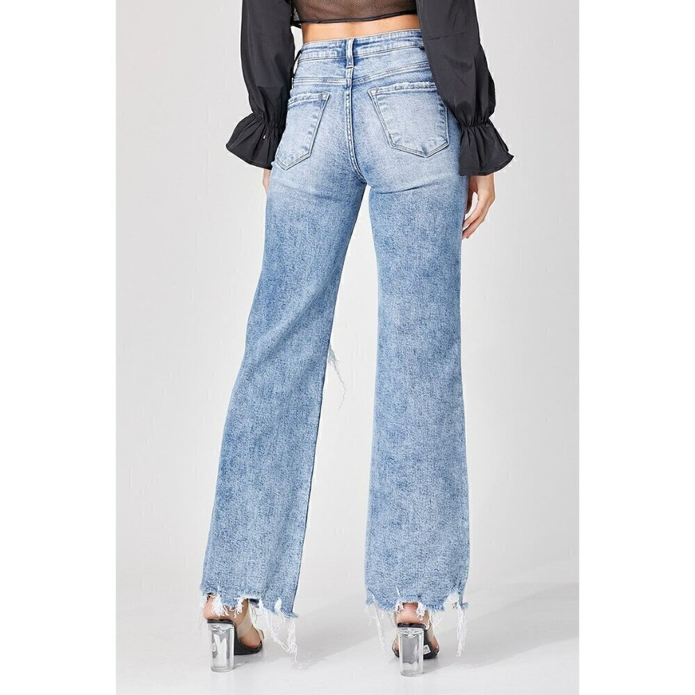 Risen High Rise Medium Acid Washed Wide Leg Jeans RDP5312 - Picture 7 of 8